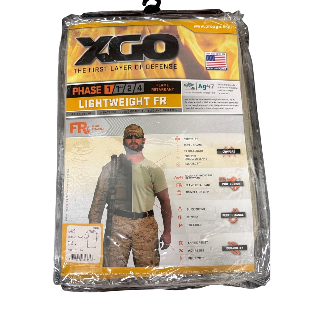 XGO Phase 1 Lightweight FR T-Shirt Mens Small Desert Sand Flame Retardant 1F16M